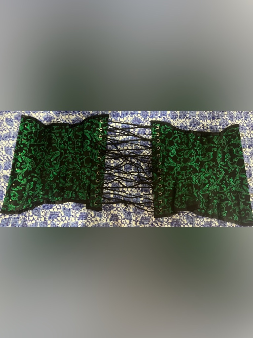 Green Brocade Lace-Up Corset Waist Cincher